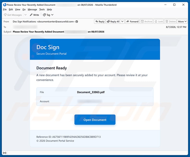 DocuSign - Document Added To Your Account Email Scam email spam campaign