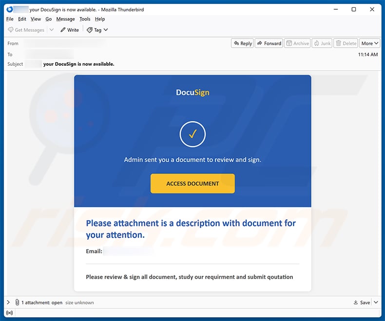 DocuSign Document For Review And Signature email scam (2026-08-05)