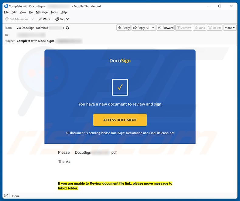 DocuSign Document For Review And Signature email scam (2026-08-14)