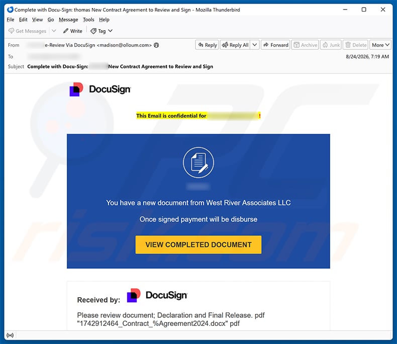 DocuSign Document For Review And Signature Email Scam (2026-08-25)