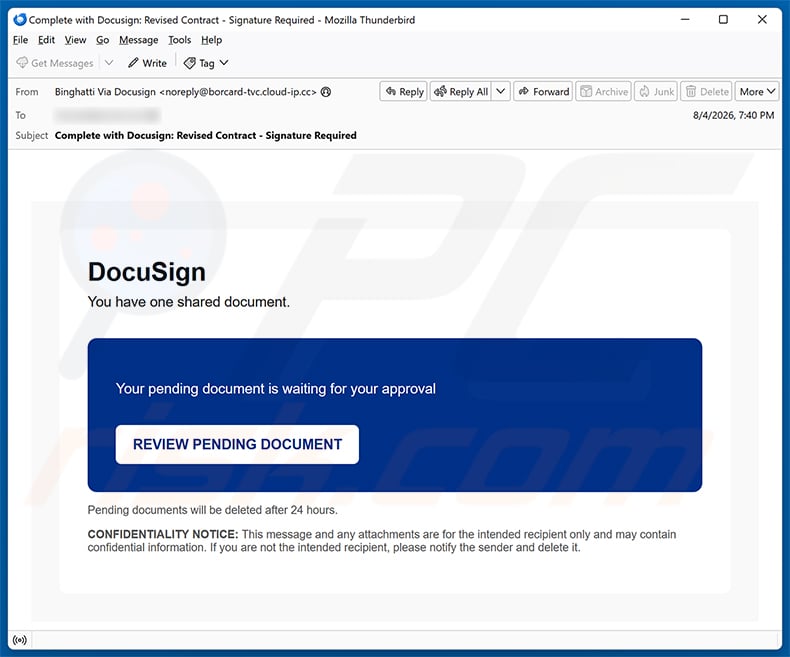 DocuSign Document Is Waiting For Your Approval Email Scam email spam campaign