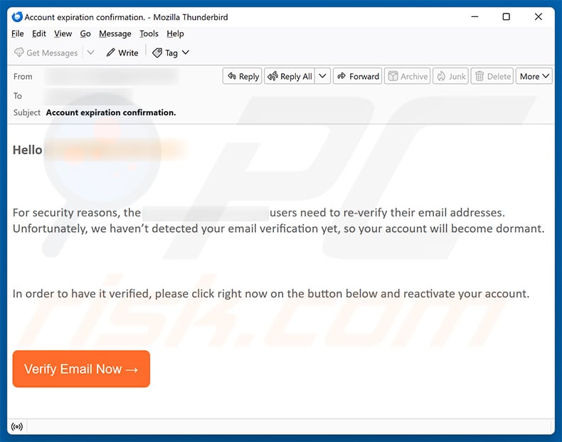 Email Address Re-verification Scam email spam campaign
