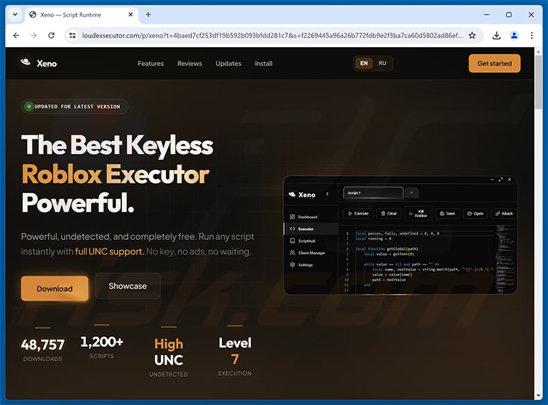 Deceptive site spreading fake Xeno (loudexsecutor[.]com)