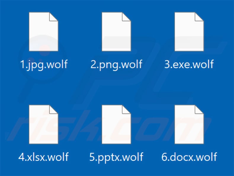 Files encrypted by Golden Woolf ransomware (.wolf extension)