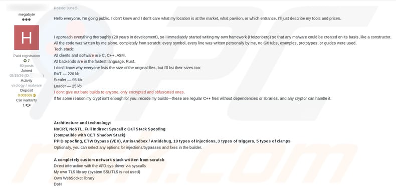 Heisenberg RAT promoted on hacker forums