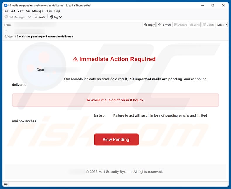 Immediate Action Required email scam (2026-08-25)