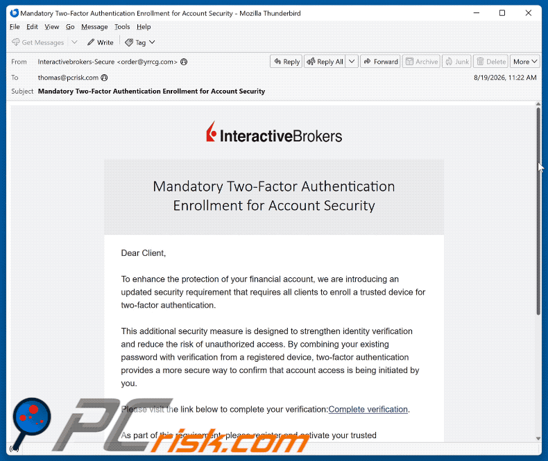 Interactive Brokers Two-Factor Authentication scam email (GIF)