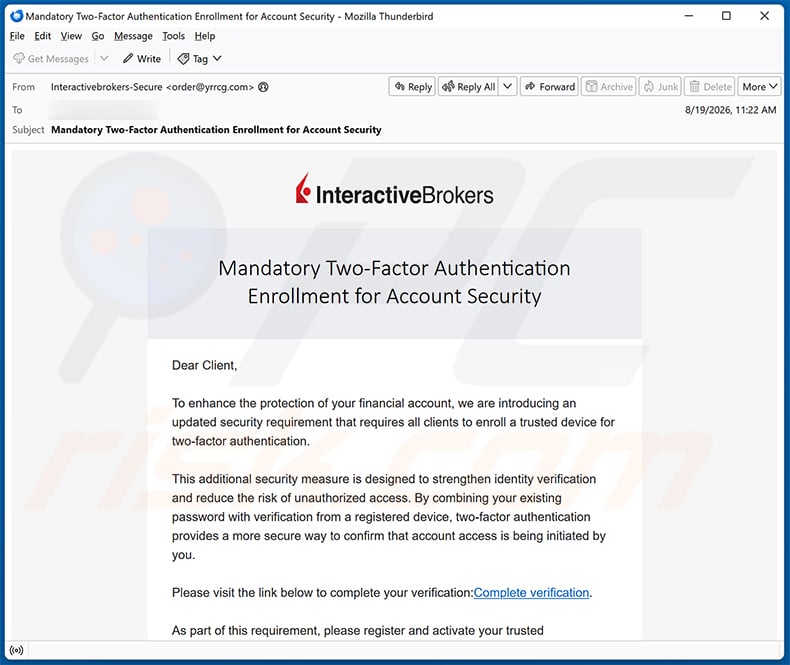 Interactive Brokers Two-Factor Authentication Email Scam email spam campaign