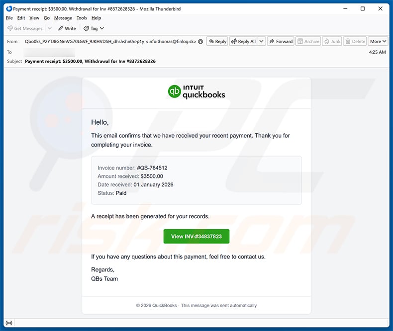 Intuit QuickBooks Payment Invoice Email Virus email spam campaign