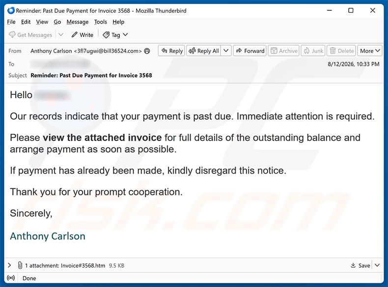 Invoice Payment Is Past Due Email Scam email spam campaign