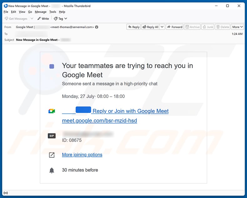 Join Google Meet email scam (2026-08-11)
