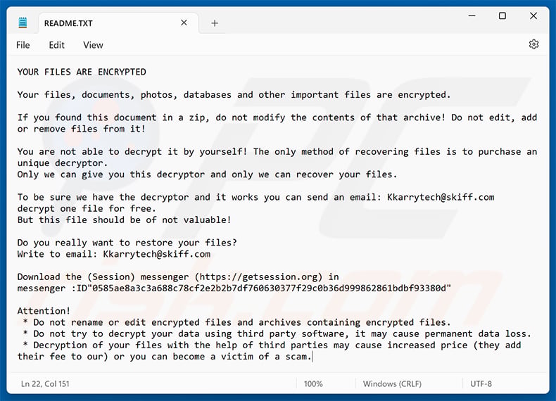KarryTech ransomware ransom note (README.TXT)