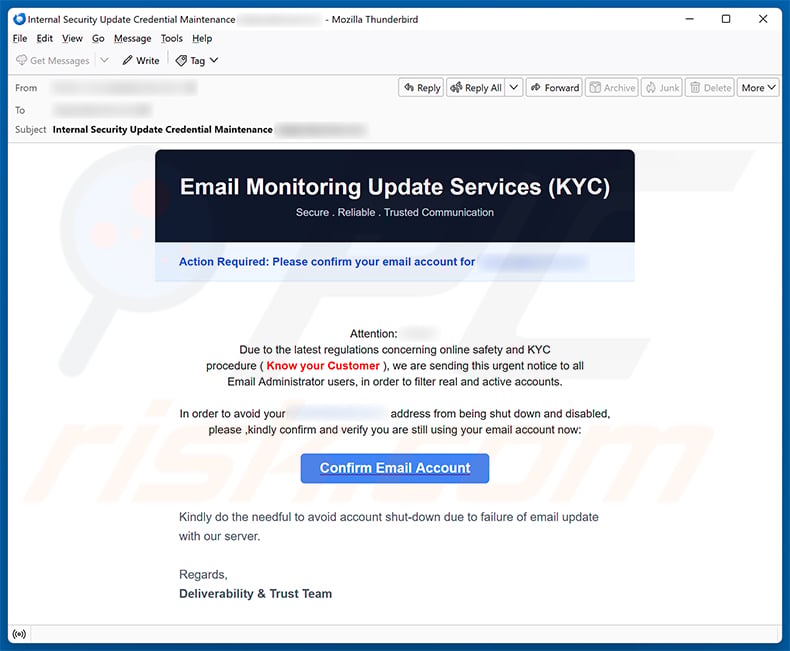 KYC (Know Your Customer) Verification email scam (2026-08-26)