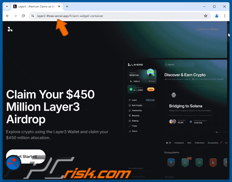Fake Layer3 website operating as a crypto drainer