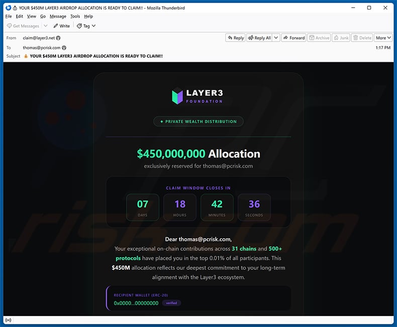 Layer3 Airdrop Email Scam email spam campaign