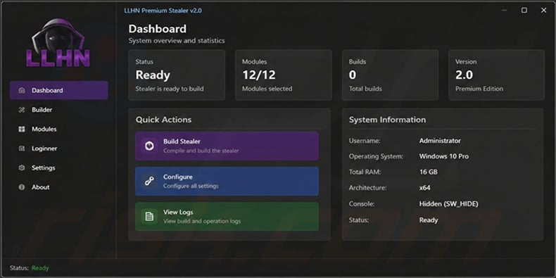 LLHN Stealer administration panel