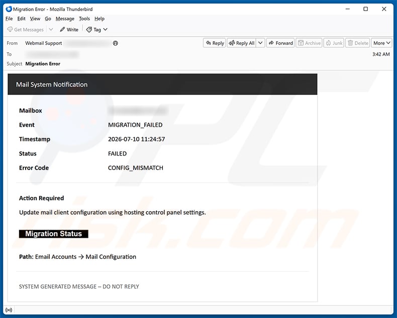 Mail Client Configuration Email Scam email spam campaign