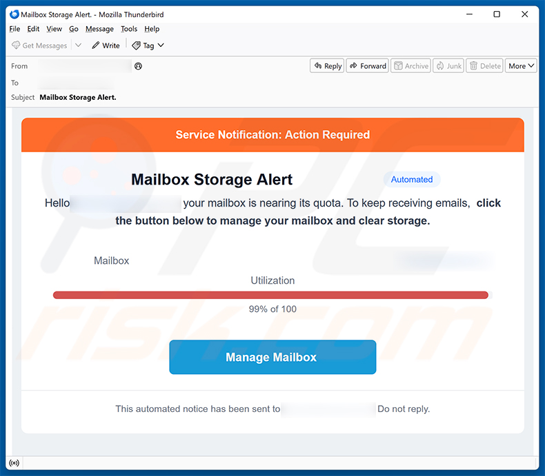 Mailbox Storage Alert email scam (2026-08-21)