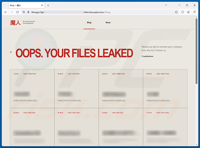 MAJINAHANASHI ransomware data leaking site