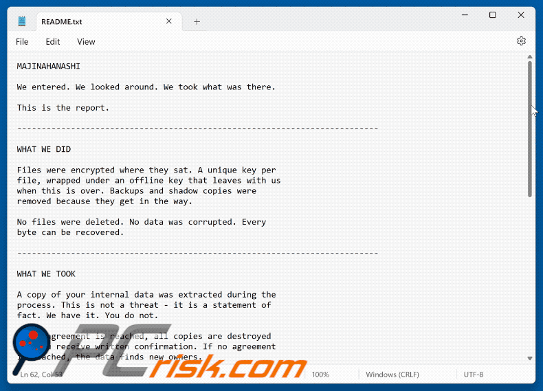 MAJINAHANASHI ransomware text file (README.txt)