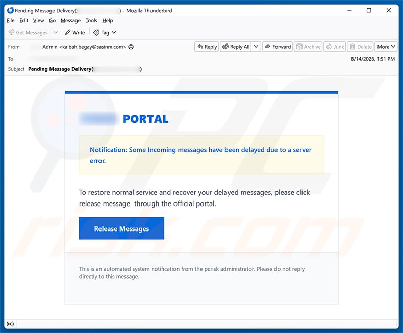 Messages Delayed Due To A Server Error Email Scam email spam campaign