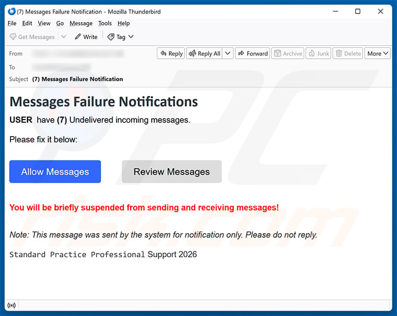 Messages Failure Notifications Email Scam email spam campaign