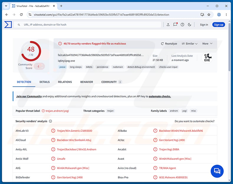 PackClient RAT malware detections on VirusTotal