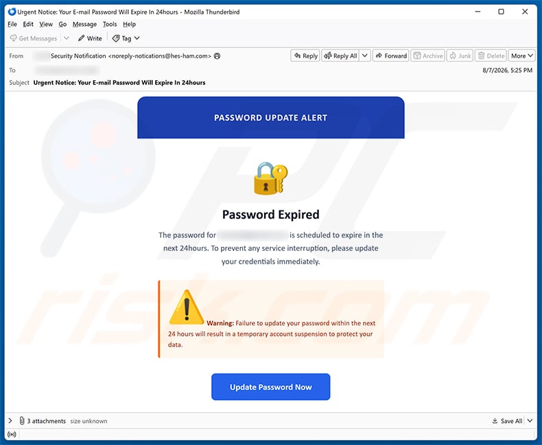 Password Update Alert Email Scam