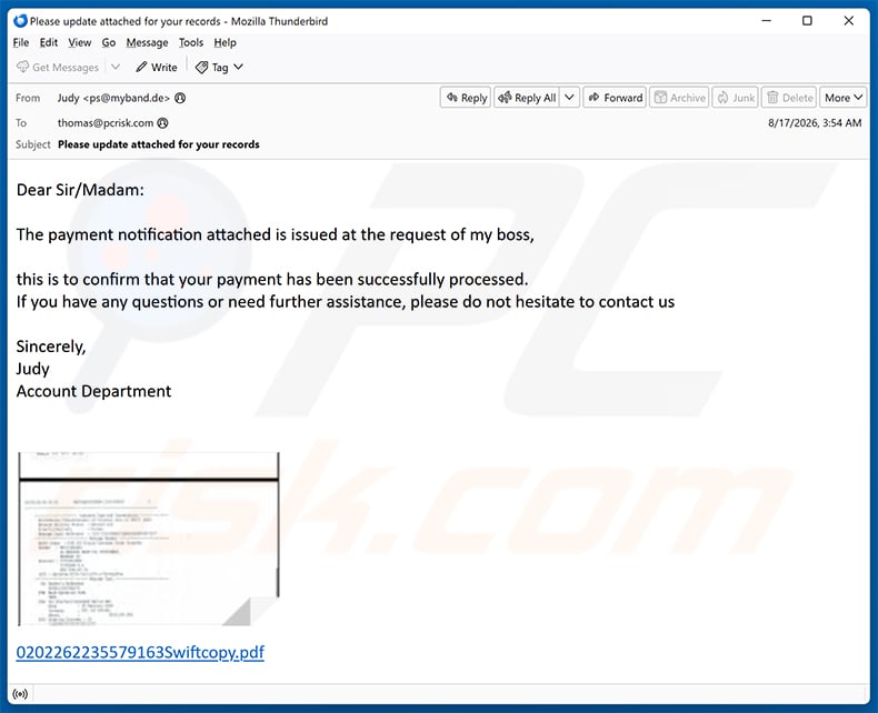 Payment Notification email scam (2026-08-25)