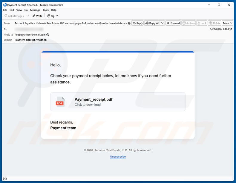 Payment Receipt Email Scam email spam campaign