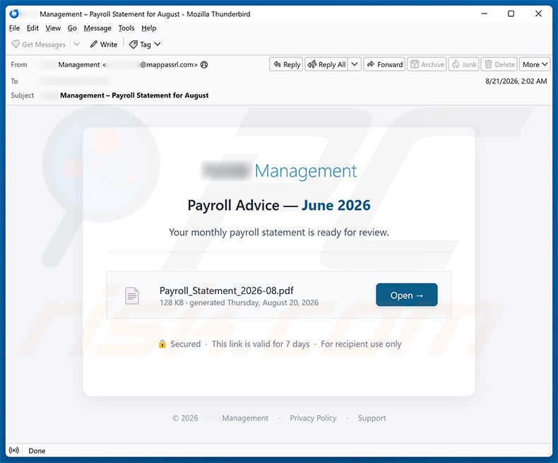 Payroll Statement Email Scam email spam campaign