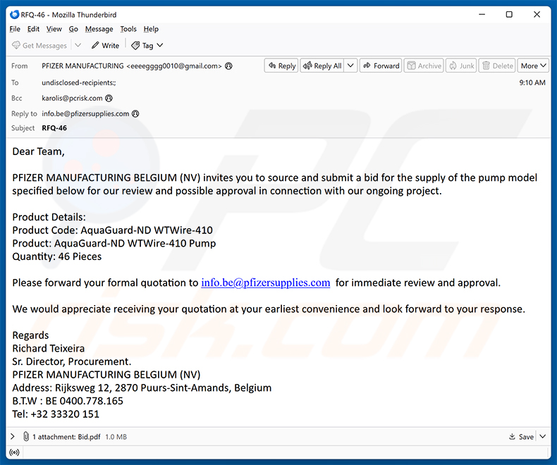 Pfizer Supply Email Scam (2026-08-18)