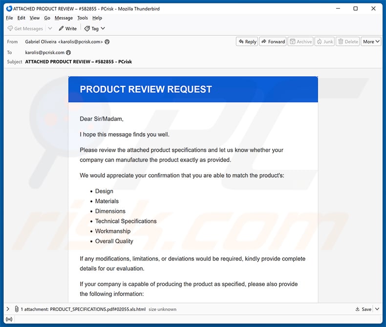 Product Review Request Email Scam email spam campaign