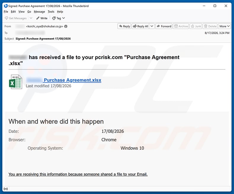 Purchase Agreement Received Email Scam email spam campaign