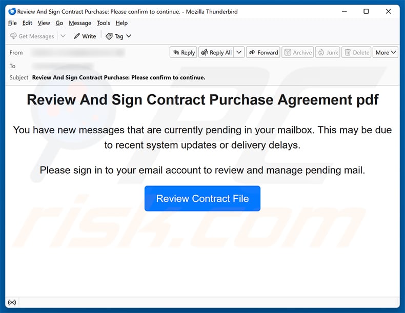 Review And Sign Contract Purchase Agreement Email Scam email spam campaign