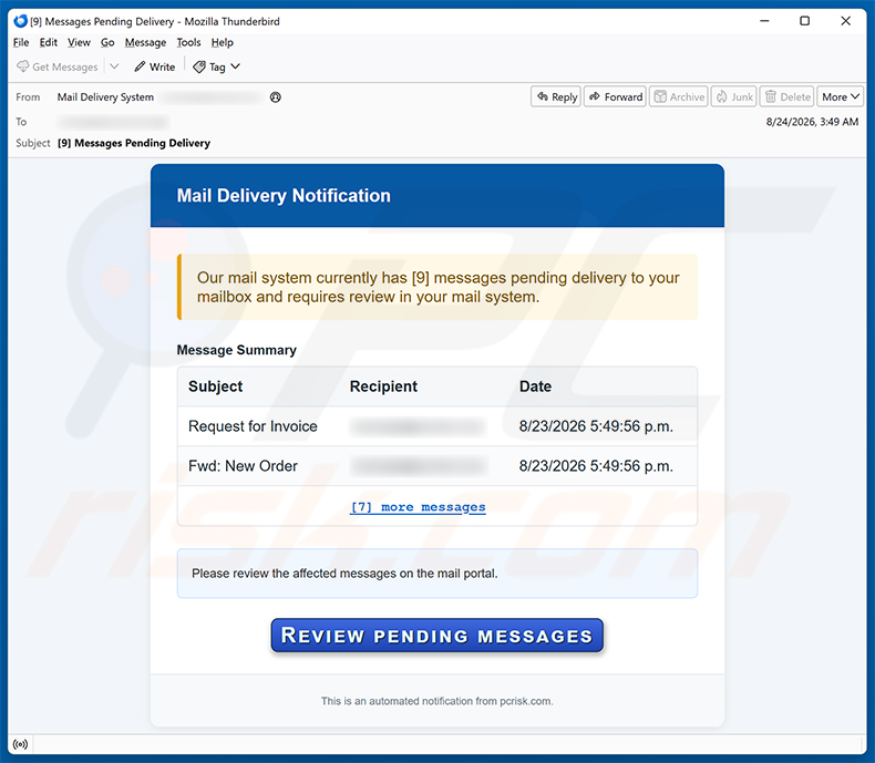 Review Pending Messages email scam (2026-08-25)