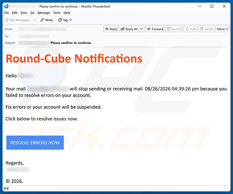 Roundcube Account Errors Email Scam