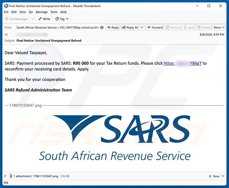 SARS Tax Refund Email Scam email spam campaign
