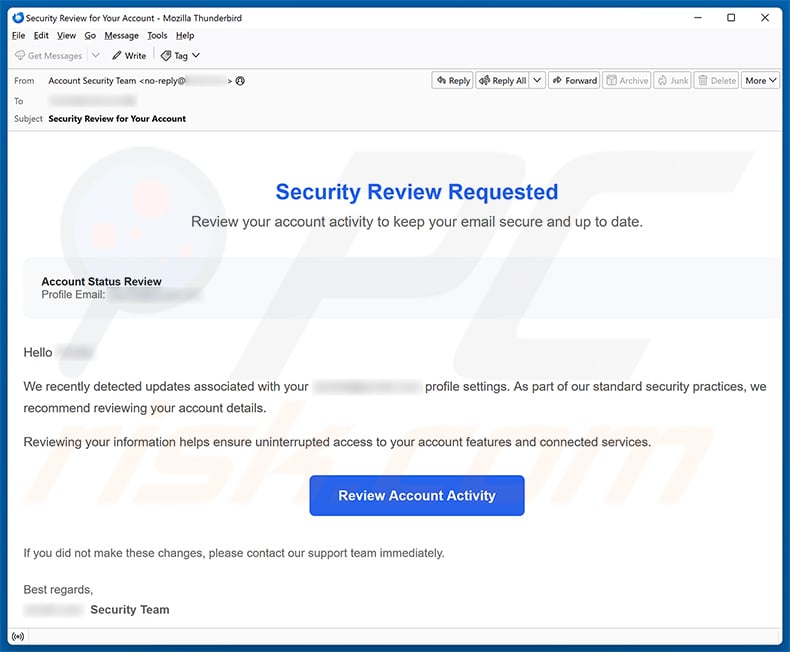Security Review Requested email spam campaign