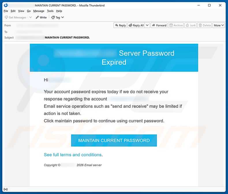 Server Password Expired Email Scam email spam campaign