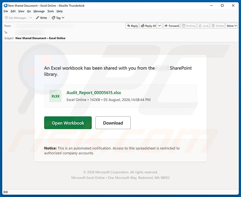 Shared Excel Sheet Email Scam (2026-08-04)