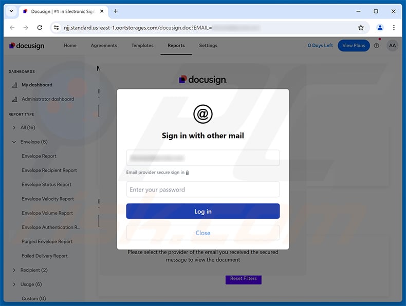 SWIFT Payment (MT103) Receipt Sent Via DocuSign Email Scam phishing page