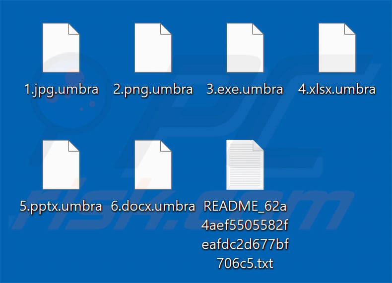 Files encrypted by UMBRA ransomware (.umbra extension)