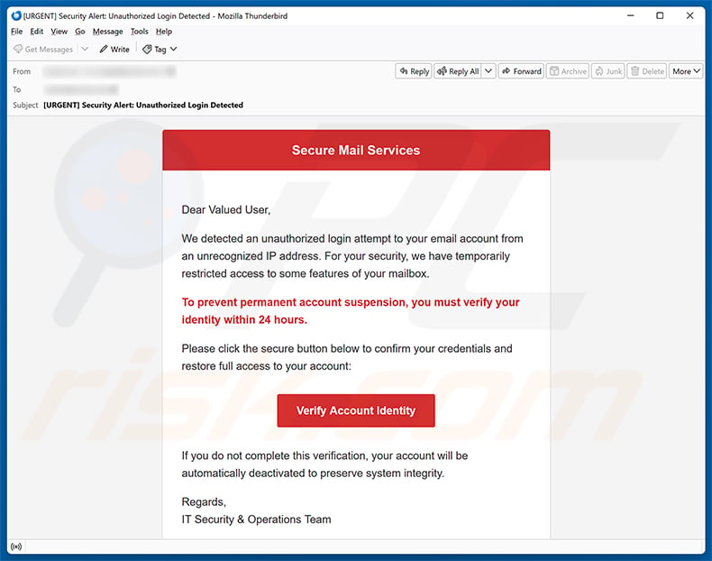 Unauthorized Login Attempt Email Scam email spam campaign