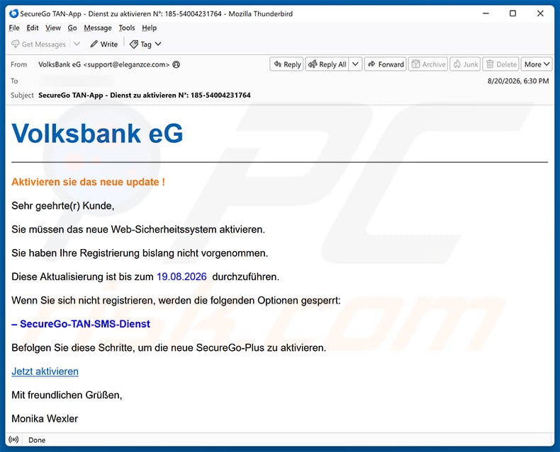 Volksbank email scam (2026-08-27)