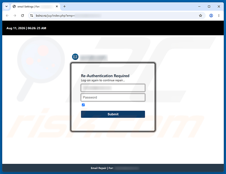 Phishing site promoted via Webmail Account Verification scam email (2026-08-11)