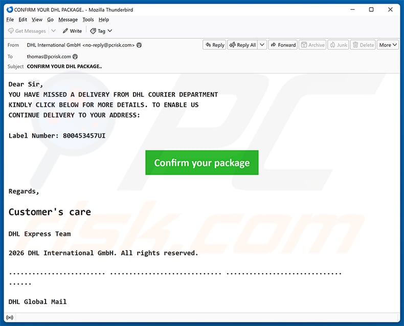 You Have Missed A Delivery From DHL Email Scam email spam campaign