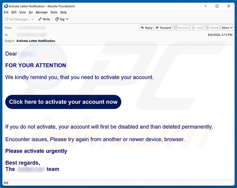 You Need To Activate Your Account email spam campaign