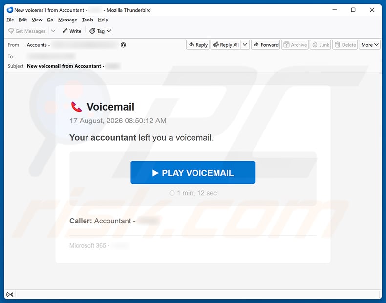 Your Accountant Left You A Voicemail email spam campaign