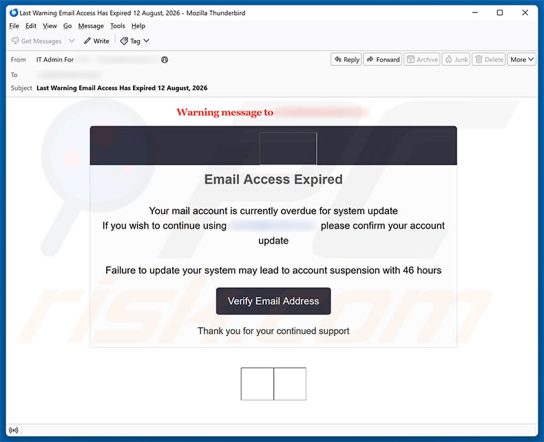 Your Mail Account Is Overdue For System Update Email Scam email spam campaign